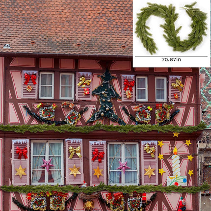Christmas Rattan Garland, Norfolk Pine Garland Artificail Christmas Garland Branches Holiday Decorations Pine Garland for Doors Christmas Trees Indoor and Outdoor (Green)