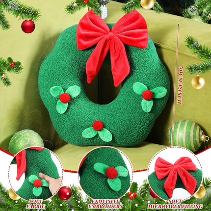 Marsui Christmas Wreath Pillow 13 Inch Soft Plush Christmas Shaped Decorative Pillow for Xmas Holiday Party Couch Sofa Home
