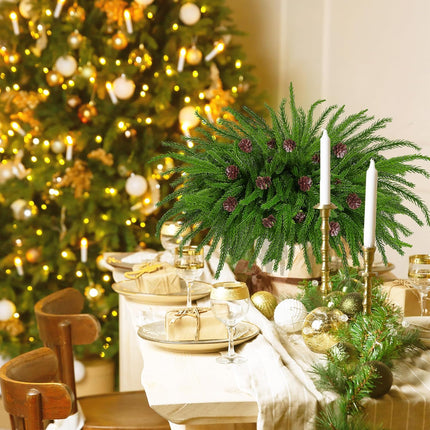 12 Pieces Christmas Norfolk Pine Branches with Pine Cones 18 Inch Norfolk Pine Stems Artificial Norfolk Pin Needle Branches DIY Crafts Faux Greenery for Xmas Home Decor Garland Wreath Craft