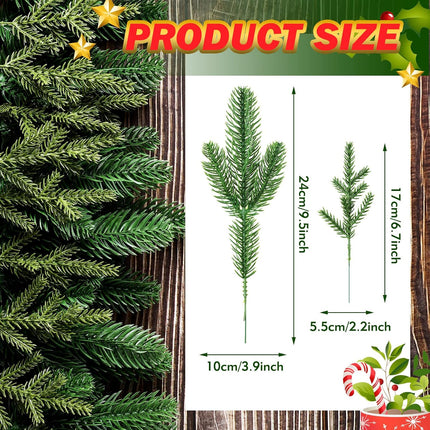 60 Pcs Christmas Artificial Green Pine Needles, Christmas Floral Picks Artificial Holly Red Berry Twig Stem Pine Snowy Cone Branches Garland Bulk for Xmas Tree Craft Holiday Winter (Charming Style)