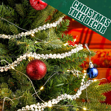 Yinder 11.8 ft Christmas Tree Beads Garland Artificial Pearls Beads Twisted Bead Garland Silver and White Bead Xmas Tree Bead Plastic Chain String Strand Garland for DIY Christmas Wedding Decoration
