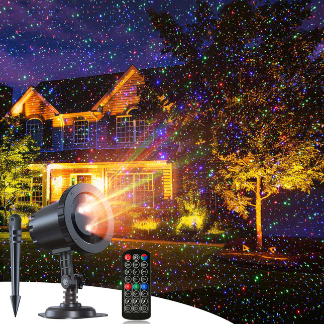 Minetom Outdoor Christmas Laser Lights with Remote, Moving RGB Christmas Projector Lights Waterproof 3 Colors Motion Firefly Decorative Star Light Show for Xmas House Indoor Party Decoration Show