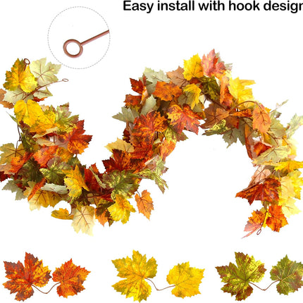 Artificial Fall Garland Maple Leaf, Hanging Vine Garland Artificial Fall Leaves Autumn Foliage Garland Thanksgiving Decor for Home Wedding Fireplace Party Christmas (B)