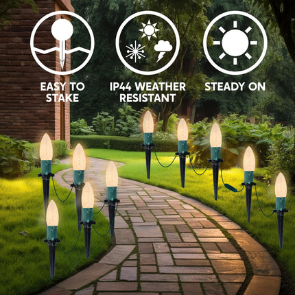Joiedomi 30.75FT C9 Christmas Pathway Lights, 24 LED Strawberry Stake Lights, Warm White Outdoor Faceted Walkway Lights with Marker Stakes Connectable for Holiday Christmas Yard Garden Lawn