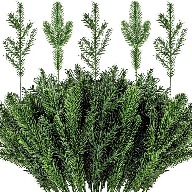 100 Pieces Christmas Pine Needles 10 inch Artificial Pine Branches Green Leaves Needle Garlands Pine Twigs Faux Cedar Branches Greenery DIY Accessories for Christmas Holiday Winter (Modern Style)