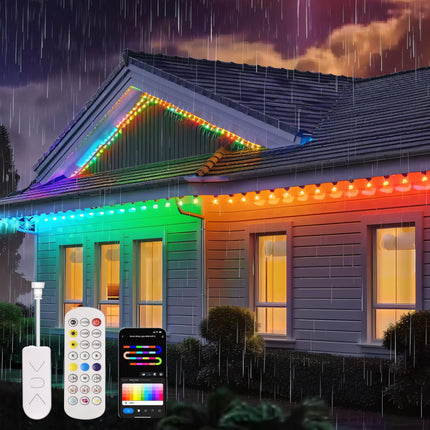 RGB IC Permanent Outdoor String Lights, IP65 Waterproof Eave Lights with Multiple Scenes Modes, Alexa, App Control, Smart LED Strip Lights for Roof Garden Balcony Porch Patio Gazebo, 25ft