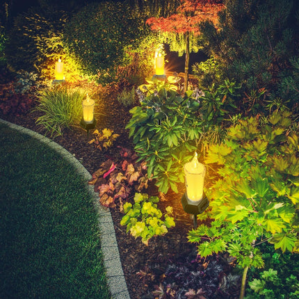Solar Christmas Candles Lights Outdoor, 4 Pack LED Flameless Candles with Flickering lighting, Waterproof Solar Outdoor Lights for Camping Garden Landscape Yard Thanksgiving Holiday Decorations