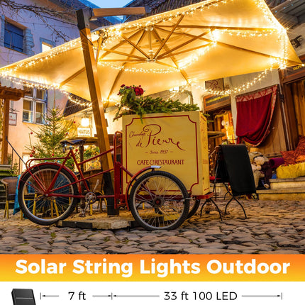 Minetom Solar String Lights for Outside - 40 FT 100 LED Christmas Solar String Lights with 8 Lighting Modes, IP65 Waterproof Solar Lights Outdoor, Solar Lights for Outside Tree Party Decor, Warm White