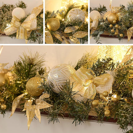 Valery Madelyn 6 feet Pre-Lit Christmas Garland with Lights for Mantle, Lighted Battery Operated Xmas Garland with White Gold Balls for Front Door Fireplace Table Centerpiece Outdoor Window Home Decor