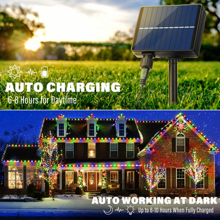 iBaycon Solar C9 Christmas Lights Outdoor, 65Ft 100LED C9 Christmas Lights Strawberry String Lights, 8 Modes Solar Powered Lights String for Xmas Tree House Eaves Roof Christmas Holiday Decor