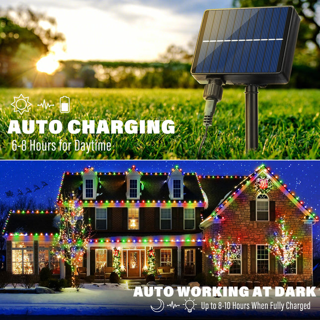 iBaycon Solar C9 Christmas Lights Outdoor, 65Ft 100LED C9 Christmas Lights Strawberry String Lights, 8 Modes Solar Powered Lights String for Xmas Tree House Eaves Roof Christmas Holiday Decor