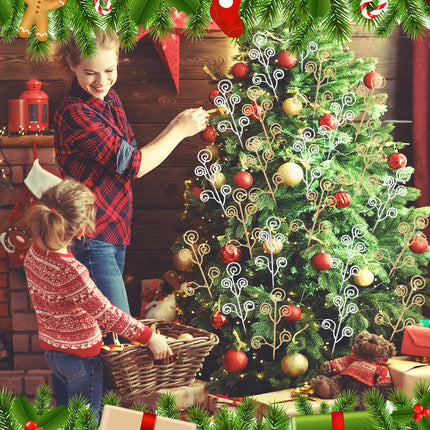 Lyrow 36 Pcs 12" Glitter Christmas Tree Picks Decoration Xmas Tree Curly Picks and Sprays Sequins Candy Shape Christmas Floral Pick for Home Vase Filler Garland (Red,Gold)