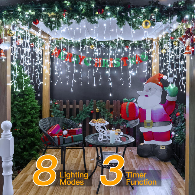 Ollny Icicle Lights for Outside 720LED 60FT, Cool White Christmas Lights with Remote 8 Modes Dimmable, Waterproof Connectable Timer Hanging Lights for House Outdoor Yard Indoor Decorations