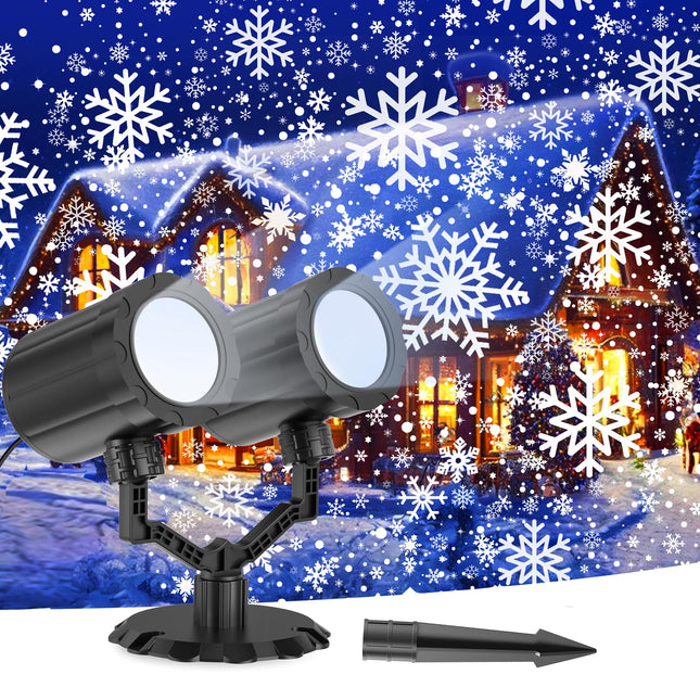 Christmas Light Projector Outdoor, Double Head LED Snowflake Christmas Projector Lights Indoor, High Brightness, 360°Rotating, Waterproof for Xmas Garden Patio Holiday Decor