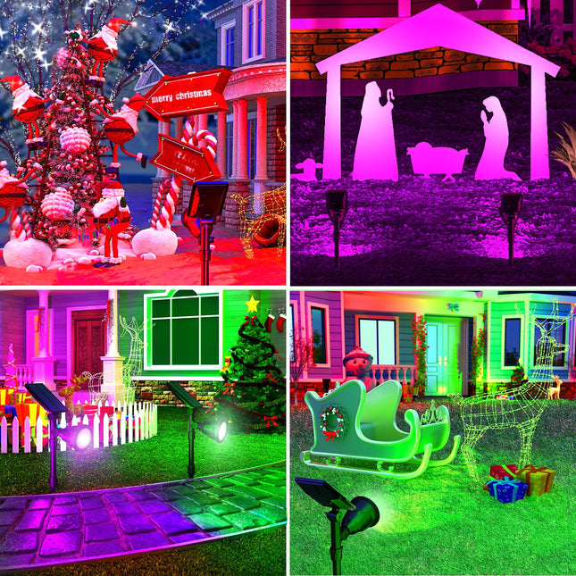 ROSHWEY Solar Spot Lights Outdoor, 7 Colors Halloween Christmas Solar Outdoor Lights Waterproof Landscape Lights 600LM Solar Spotlight Lighting for House Backyard Pool Patio Garden Decor- 2 Pack