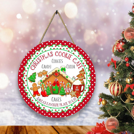Christmas Cookie Cafe Christmas House Sign for Front Door Hanging Christmas House Sign for Porch Welcome Wood Hanging Sign Home Sign Decorations Outdoor Hangers (Christmas House)