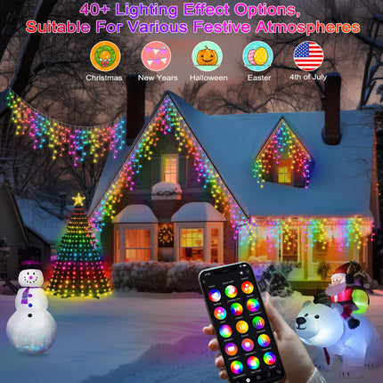 40+ Modes Smart Icicle Lights for Outside - 16.7Ft Connectable App Controlled Super Xtras 16 Million Color Changing Icicle Christmas Lights Outdoor Indoor Dimmable Timer Remote Waterproof