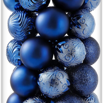 34ct Navy Blue Christmas Ball Ornaments Shatterproof Plastic Christmas Tree Decorations for Xmas Party Home Office Holiday Decor -Medium Size (2.36"/ 60mm)