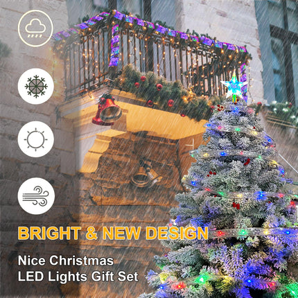 32.8FT 100LED Ribbon Christmas Lights + 7 Inch Christmas Star Tree Topper, Battery Powered Copper Wire Ribbon Bows Lights, Fairy String Christmas Tree Lights for Xmas/Holiday/Winter Home Decorations