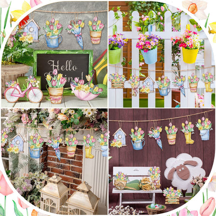 Maitys 36 Pcs Fall Sunflower Wooden Ornaments for Tree Autumn Sunflower Ornament Summer Tree Decoration Flower Gnome Hanging Wood Cutout for Home Small Tree Party(Tulip)