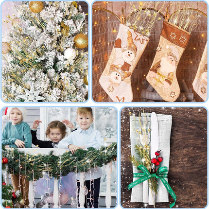 Giegxin 16 Pack Christmas Picks and Sprays, 17 Inches Christmas Berry Stem Branches for Christmas Tree Filler Decorations, Xmas Glittery Twigs Ornaments for Holiday Winter Decor(Champagne)