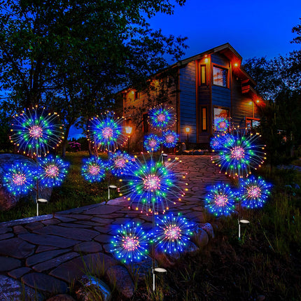 6 Pcs Solar Garden Fireworks Lights Outdoor 210 LED 18 Fireworks 3 Head Design Solar Lights Waterproof Solar Powered Christmas Firework Lights for Garden Yard Pathway Patio Decoration