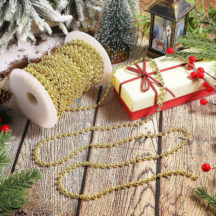 50 Feet Christmas Tree Beads Garland Artificial Pearl Strings for Decorating Plastic Beads Chain Roll for Xmas Home Fireplace Holiday Wedding DIY Decoration(Gold)