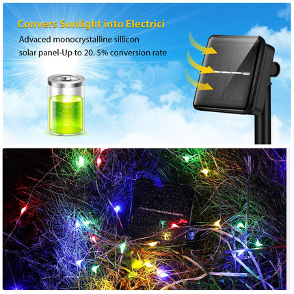 Solar String Lights Outdoor Decorative, 2 Packs 33Ft 100 Led Copper Wire Waterproof Outdoor Fairy String Lights Solar Powered with 8 Mode for Garden, Outdoor, Patio, Yard, Tree, Wedding(Multi)