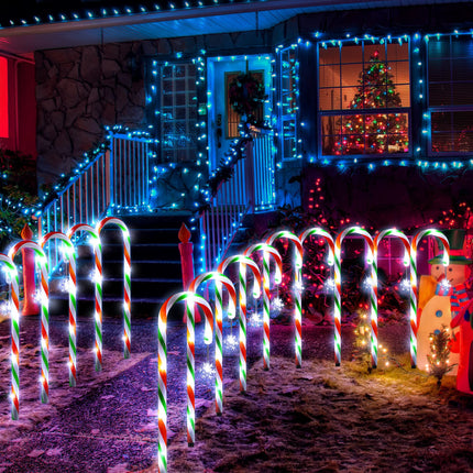 Hiboom Christmas Candy Cane Lights, 24 Pcs 22 Inch Pathway Markers Lights with Stakes, Christmas Red Green and White Driveway Lights End to End Connected for Xmas Holiday Party Patio Garden