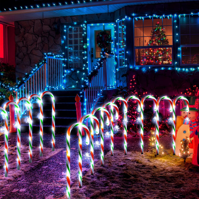 Hiboom Christmas Candy Cane Lights, 24 Pcs 22 Inch Pathway Markers Lights with Stakes, Christmas Red Green and White Driveway Lights End to End Connected for Xmas Holiday Party Patio Garden