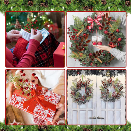 48PCS Christmas Berries Pine Picks Bulk Artificial Berry Stems Frosted Pine Branches Xmas Tree Picks Pinecones Vase Bouquets Wreath DIY Craft(Classic)