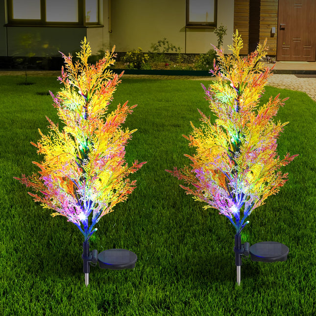 Solar Christmas Tree, 2PCS Outdoor Christmas Decoration Tree Lights, Solar Powered Christmas Lights Outdoor with Multi-Color Lights, Solar Flower Lights Waterproof for Outside Garden Yard Decor