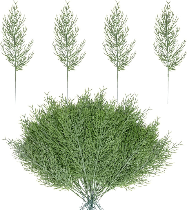 Alpurple 25 PCS Artificial Pine Branches-13.7 Inches Fake Greenery Plants Pine Sprigs-Faux Pine Leaves Picks for DIY Garland Crafts Christmas Embellishing and Home Garden Decoration (25PCS)