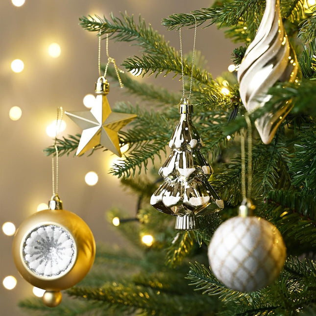 Valery Madelyn Christmas Ball Ornaments, 100ct White and Gold Shatterproof Christmas Tree Decorations Set, Elegant Hanging Ornaments for Xmas Trees Bulk Holiday Decor