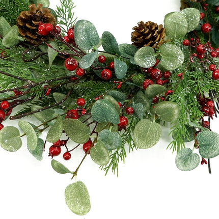 Christmas Wreath, Christmas Wreaths for Front Door,Artificial Christmas Wreath with Sparkling Leaves and Pine Needles are paired with Plump Pine and red Berries,Wreath for Indoor Wall Window Decor.