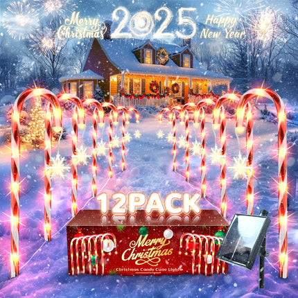 Solar Christmas Lights Outdoor Decorations: Candy Cane Light Waterproof for Outside Yard Decor - Snowflake Red Xmas Garden Lighted Patio Tree Pathway Lawn Decorative 12 Pack