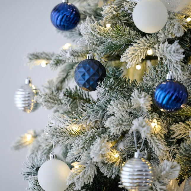 Valery Madelyn Christmas Tree Decorations Ornament Set for Fall Halloween Decor, 24ct Navy Blue and Silver Shatterproof Ball Ornaments, 2.36 Inches Hanging Ornaments for Xmas Holiday Party