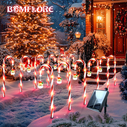 Solar Christmas Lights Outdoor Decorations: Candy Cane Light Waterproof for Yard Decorative Outside - Santa Claus Pathway Stake Lighting Patio Garden Path Street Decor 12 Pack