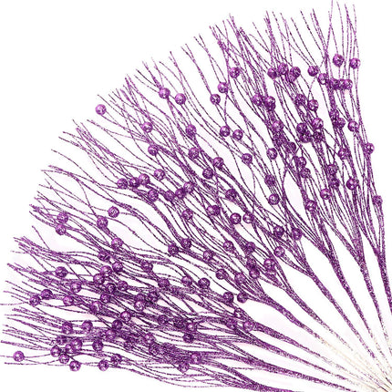 10 Pcs Artificial Glitter Berry Stems for Christmas Tree Picks Curly Sprays Faux Glitter Berry Branches Christmas Tree Twigs Filler Decorations Festival Wreath Supplies Table Centerpiece (Purple, 10)