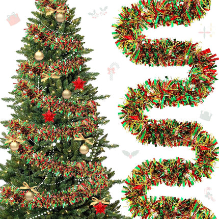 177 Feet Christmas Tinsel Garland Metallic Christmas Tree Garland Shiny Hanging Christmas Tree Tinsel Garland Ornaments for Indoor Outdoor Party Wedding Holiday (Red Green Gold)