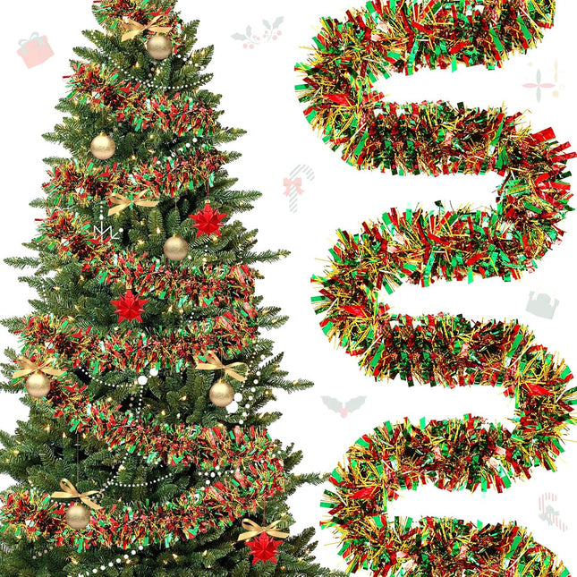 177 Feet Christmas Tinsel Garland Metallic Christmas Tree Garland Shiny Hanging Christmas Tree Tinsel Garland Ornaments for Indoor Outdoor Party Wedding Holiday (Red Green Gold)