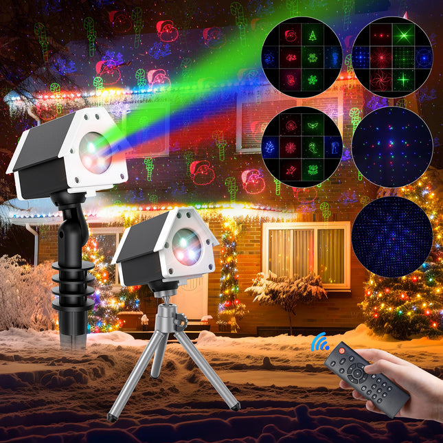 Christmas Laser Lights Outdoor, 5 in 1 Laser Christmas Projector Lights Outdoor, 3 Color Moving Holiday Projector Lights Outdoor with RF Remote and Timer, Firefly Star Shower Light for Home Party