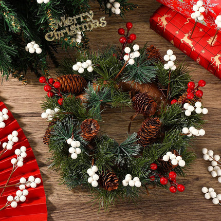 360 Pieces Artificial Holly Berries Christmas Winter Fake Berries Bunch Faux Cranberries Bunch on 60 Stems for Table Centerpiece (White)