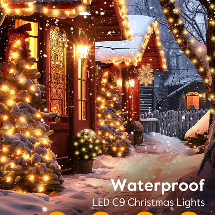 C9 Christmas Lights Outdoor, 114 Feet 150 LED C9 String Lights with Timer & 8 Light Modes, Waterproof Commercial Grade Connectable Christmas Tree Lights for Indoor Outside Roofline Patio, Warm White