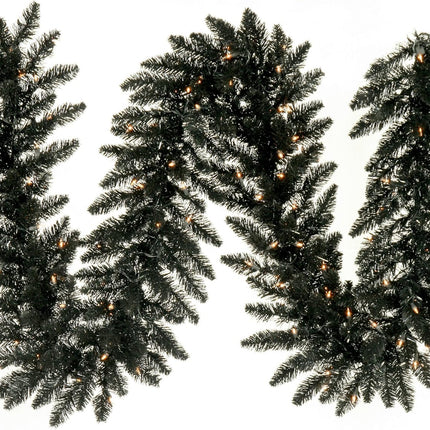 Vickerman 9' Black Fir Artificial Christmas Garland - Warm White Dura-Lit LED Lights - Faux Christmas Garland - Indoor Seasonal Home Decor - Reliable and Durable