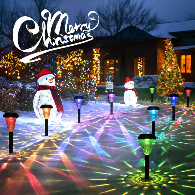 Christmas Decor, Solar Lights Outdoor, Solar Garden Lights Decorative for Yard Outside, Color Changing Outdoor Christmas Decor for Pathway, Patio, Garden, Porch, Lawn, Flowerbed (12 Pack)