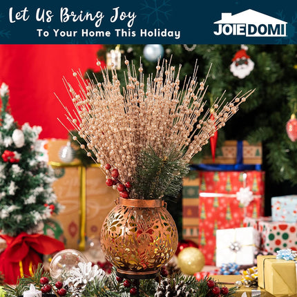 Joiedomi 24 pcs Christmas Tree Berry Stem (Rose Gold) Ornaments, Glittery Decorative Bead Sticks, Glittery Twigs, Picks, Branches for Christmas Tree, Small Vase, Holiday, Wedding, Party Decorations