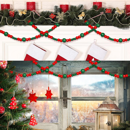 8.9 Feet Christmas Wooden Bead Garland Wood Candy Garland Ornament Xmas Wood Bead Garland Christmas Tree Bead Decoration for Christmas Holiday Party Decoration (Red, Green)