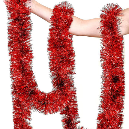2 Pack Red Super Duper Thick Tinsel Garland 50 Ft Total (Two Strands Each 25 ft Long) (Red, 50 Ft. (Two 25 ft Tinsels) 2 Pack