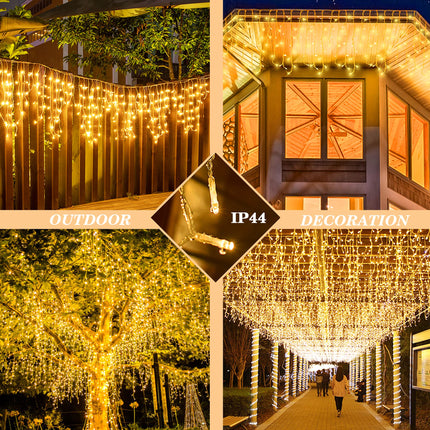 Christmas Icicle Lights Outdoor，600LED 49ft 8 Modes Timer IP44 Waterproof Fairy String Light with 96 Drops, Christmas Lights for Christmas Decorations,Holiday, Party, Wedding, Eaves